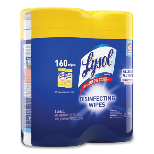 Disinfecting Wipes, 1-Ply, 7 x 7.25, Lemon and Lime Blossom, White, 80 Wipes/Canister, 2 Canisters/Pack. Picture 3