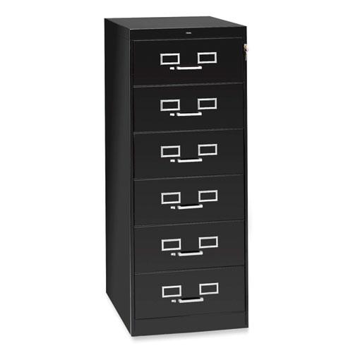 Six-Drawer Multimedia/Card File Cabinet, Black, 21.25" x 28.5" x 52". Picture 2