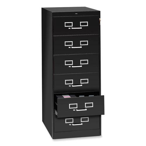 Six-Drawer Multimedia/Card File Cabinet, Black, 21.25" x 28.5" x 52". Picture 3