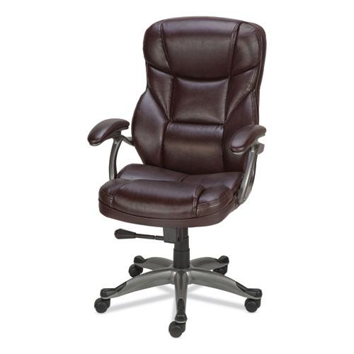 Alera Birns Series High-Back Task Chair, Supports Up to 250 lb, 18.11" to 22.05" Seat Height, Brown Seat/Back, Chrome Base. Picture 3