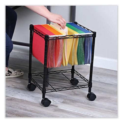 Compact File Cart for Side-to-Side Filing, Metal, 1 Shelf, 1 Bin, 15.25" x 12.38" x 21", Black. Picture 5