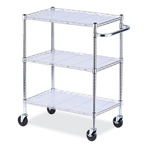 Three-Shelf Wire Cart with Liners, Metal, 3 Shelves, 600 lb Capacity, 34.5" x 18" x 40", Silver. Picture 1