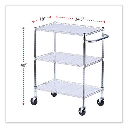 Three-Shelf Wire Cart with Liners, Metal, 3 Shelves, 600 lb Capacity, 34.5" x 18" x 40", Silver. Picture 2