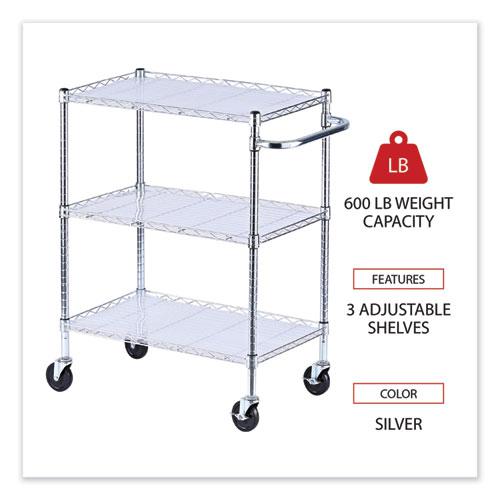 Three-Shelf Wire Cart with Liners, Metal, 3 Shelves, 600 lb Capacity, 34.5" x 18" x 40", Silver. Picture 3