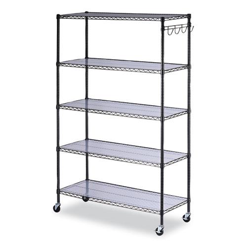 5-Shelf Wire Shelving Kit with Casters and Shelf Liners, 48w x 18d x 72h, Black Anthracite. Picture 1