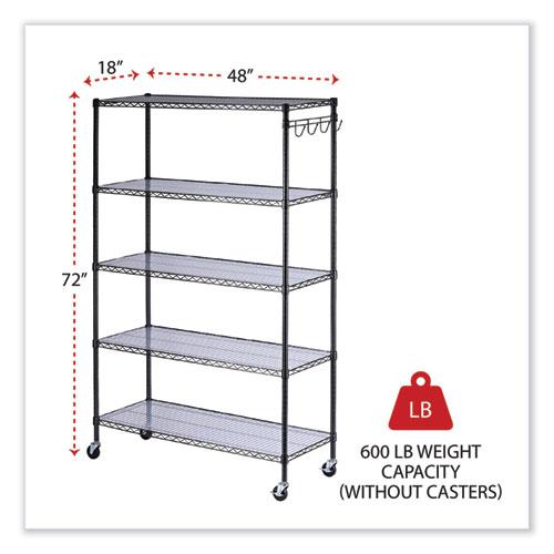 5-Shelf Wire Shelving Kit with Casters and Shelf Liners, 48w x 18d x 72h, Black Anthracite. Picture 2
