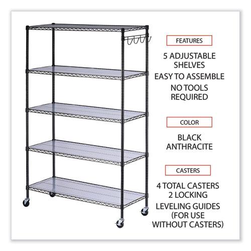 5-Shelf Wire Shelving Kit with Casters and Shelf Liners, 48w x 18d x 72h, Black Anthracite. Picture 3