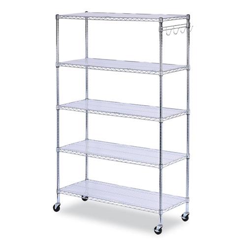 5-Shelf Wire Shelving Kit with Casters and Shelf Liners, 48w x 18d x 72h, Silver. Picture 1