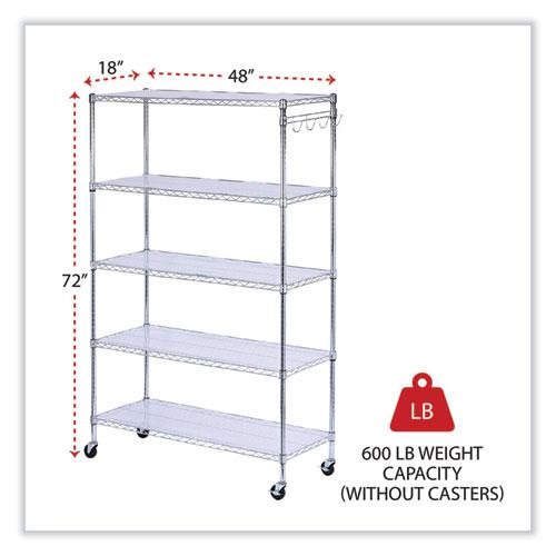 5-Shelf Wire Shelving Kit with Casters and Shelf Liners, 48w x 18d x 72h, Silver. Picture 2