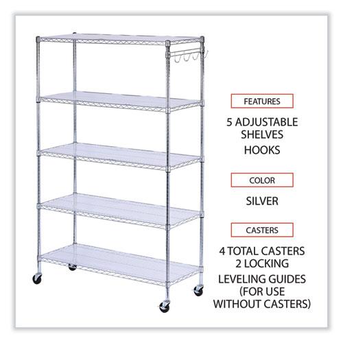 5-Shelf Wire Shelving Kit with Casters and Shelf Liners, 48w x 18d x 72h, Silver. Picture 3