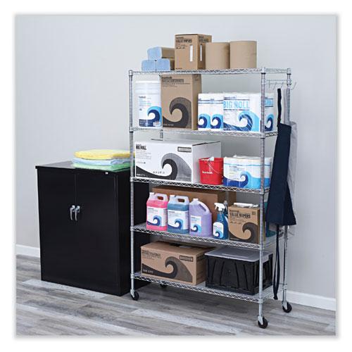 5-Shelf Wire Shelving Kit with Casters and Shelf Liners, 48w x 18d x 72h, Silver. Picture 5