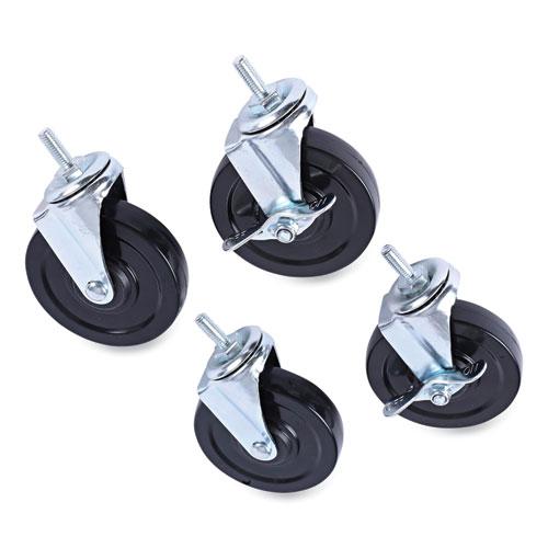 Optional Casters for Wire Shelving, Grip Ring Type K Stem, 4" Wheel, Black/Silver, 4/Set (2 Locking). Picture 1
