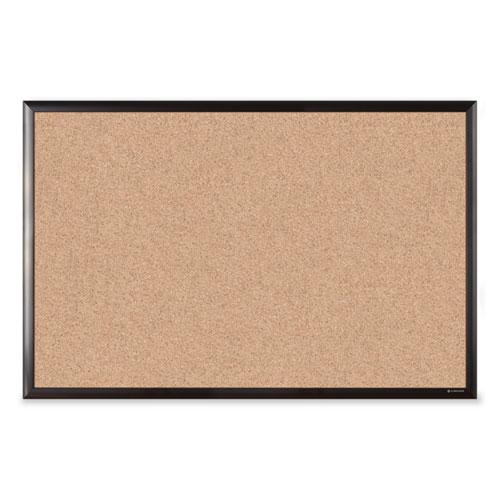 Cork Bulletin Board with Black Aluminum Frame, 35 x 23, Tan Surface. Picture 1