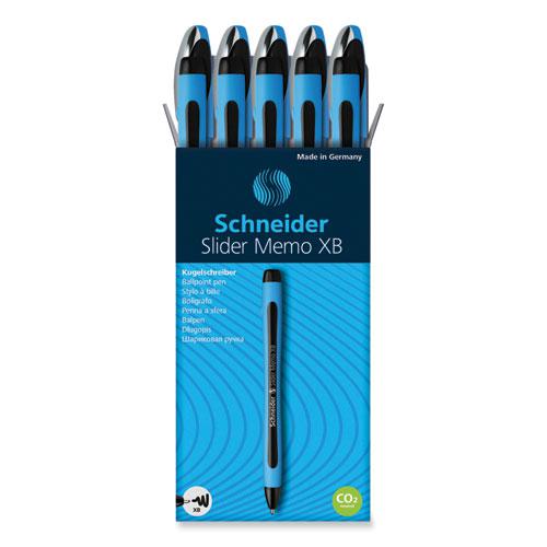 Slider Memo XB Ballpoint Pen, Stick, Extra-Bold 1.4 mm, Black Ink, Black/Light Blue Barrel, 10/Box. Picture 1
