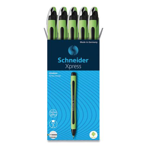 Xpress Fineliner Porous Point Pen, Stick, Medium 0.8 mm, Black Ink, Black/Green Barrel, 10/Box. Picture 1