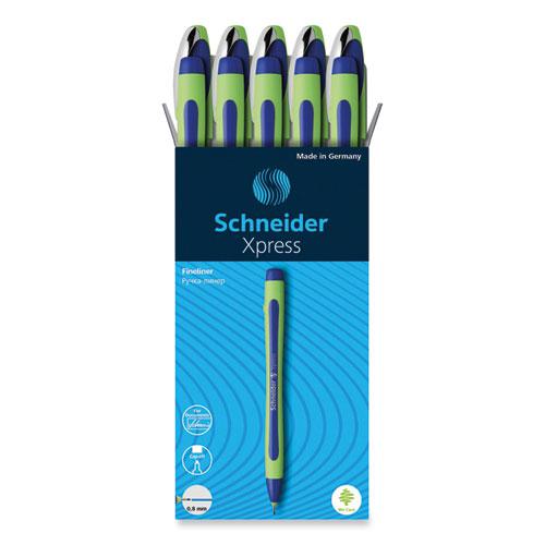 Xpress Fineliner Porous Point Pen, Stick, Medium 0.8 mm, Blue Ink, Blue/Green Barrel, 10/Box. Picture 1