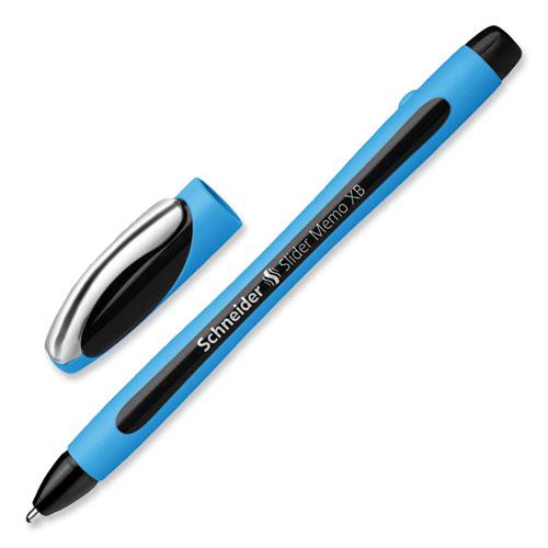 Slider Memo XB Ballpoint Pen, Stick, Extra-Bold 1.4 mm, Black Ink, Black/Light Blue Barrel, 10/Box. Picture 3