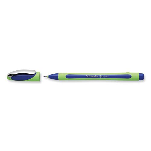 Xpress Fineliner Porous Point Pen, Stick, Medium 0.8 mm, Blue Ink, Blue/Green Barrel, 10/Box. Picture 4