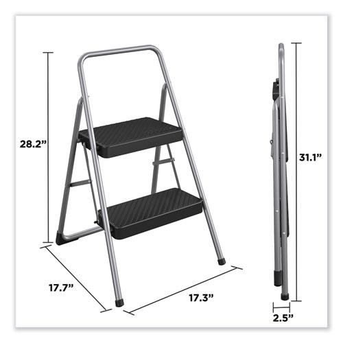 2-Step Folding Steel Step Stool, 200 lb Capacity, 28.13" Working Height, Cool Gray. Picture 3