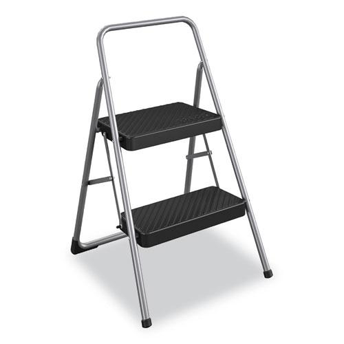 2-Step Folding Steel Step Stool, 200 lb Capacity, 28.13" Working Height, Cool Gray. Picture 1