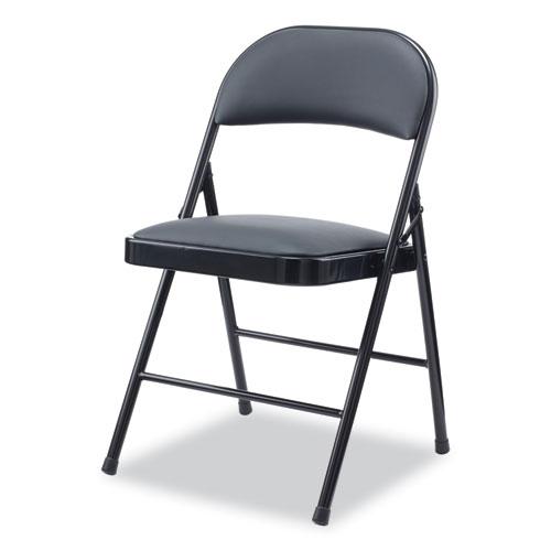 Alera PU Padded Folding Chair, Supports Up to 250 lb, Black Seat, Black Back, Black Base, 4/Carton. Picture 2