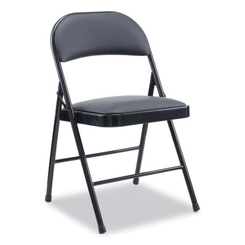 Alera PU Padded Folding Chair, Supports Up to 250 lb, Black Seat, Black Back, Black Base, 4/Carton. Picture 1