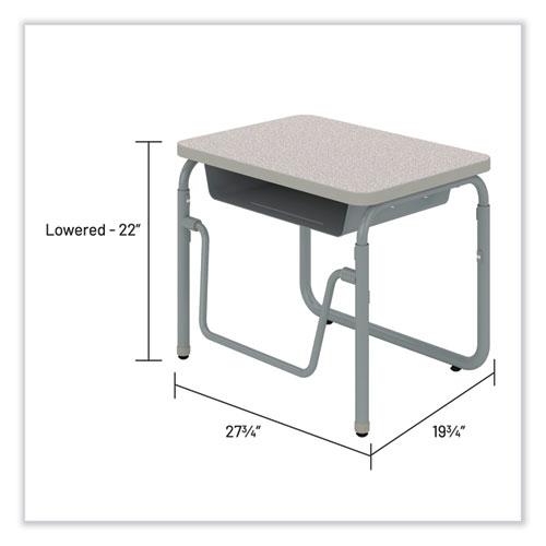 AlphaBetter 2.0 Height-Adjustable Student Desk with Pendulum Bar, 27.75" x 19.75" x 22" to 30", Pebble Gray. Picture 10