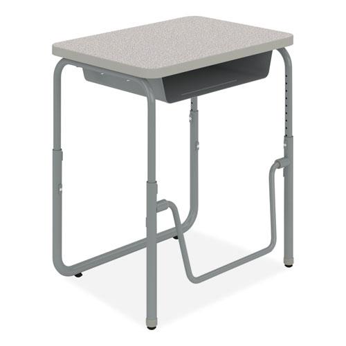 AlphaBetter 2.0 Height-Adjustable Student Desk with Pendulum Bar, 27.75" x 19.75" x 22" to 30", Pebble Gray. Picture 1