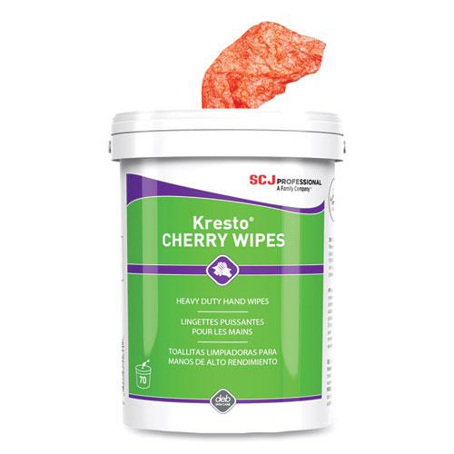 Kresto Cherry Wipes, Cloth, 1-Ply, 7.92 x 5.74, Cherry Scent, Red/White, 70/Pack, 6 Packs/Carton. Picture 1