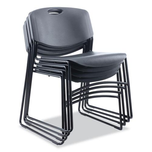 Alera Resin Stacking Chair, Supports Up to 275 lb, 18.50" Seat Height, Black Seat, Black Back, Black Base, 4/Carton. Picture 6