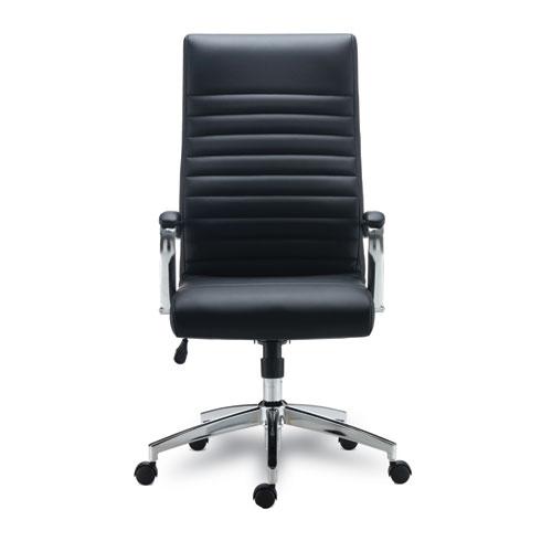 Alera Eddleston Leather Manager Chair, Supports Up to 275 lb, Black Seat/Back, Chrome Base. Picture 2