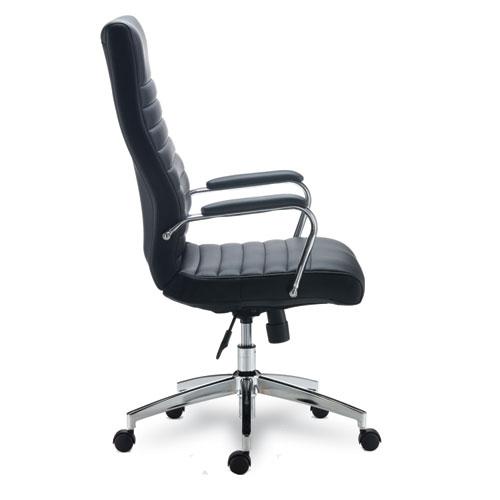 Alera Eddleston Leather Manager Chair, Supports Up to 275 lb, Black Seat/Back, Chrome Base. Picture 3