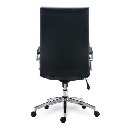 Alera Eddleston Leather Manager Chair, Supports Up to 275 lb, Black Seat/Back, Chrome Base. Picture 4