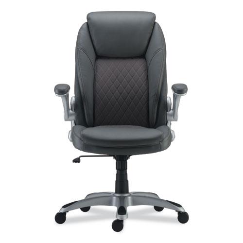 Alera Leithen Bonded Leather Midback Chair, Supports Up to 275 lb, Gray Seat/Back, Silver Base. Picture 2