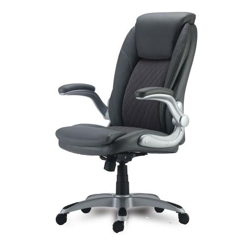 Alera Leithen Bonded Leather Midback Chair, Supports Up to 275 lb, Gray Seat/Back, Silver Base. Picture 3