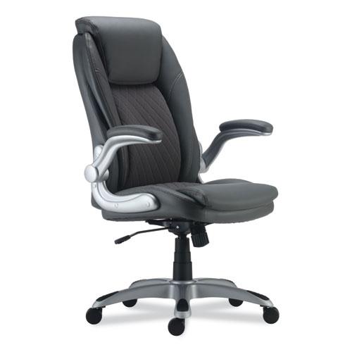 Alera Leithen Bonded Leather Midback Chair, Supports Up to 275 lb, Gray Seat/Back, Silver Base. Picture 1