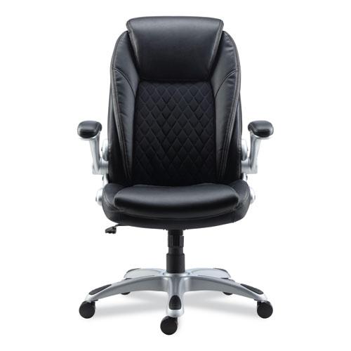 Alera Leithen Bonded Leather Midback Chair, Supports Up to 275 lb, Black Seat/Back, Silver Base. Picture 2