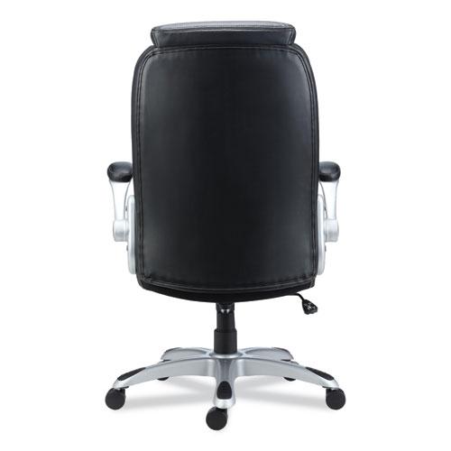Alera Leithen Bonded Leather Midback Chair, Supports Up to 275 lb, Black Seat/Back, Silver Base. Picture 3