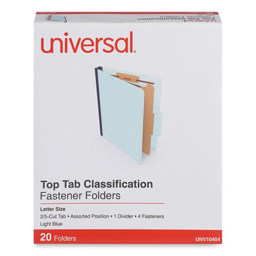 Four-Section Pressboard Classification Folders, 1.75" Expansion, 1 Divider, 4 Fasteners, Letter Size, Light Blue, 20/Box. Picture 2