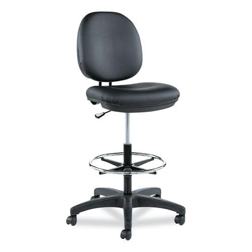 Alera Interval Series Swivel Task Stool, Supports Up to 275 lb, 23.93" to 34.53" Seat Height, Black Faux Leather. The main picture.