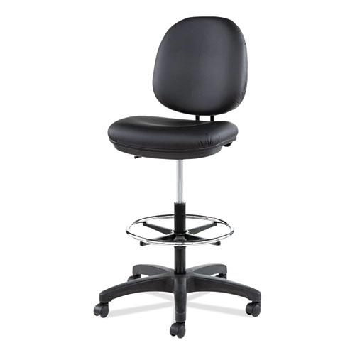 Alera Interval Series Swivel Task Stool, Supports Up to 275 lb, 23.93" to 34.53" Seat Height, Black Faux Leather. Picture 9