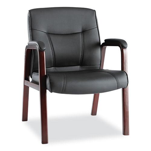 Alera Madaris Series Bonded Leather Guest Chair with Wood Trim Legs, 25.39" x 25.98" x 35.62", Black Seat/Back, Mahogany Base. Picture 1