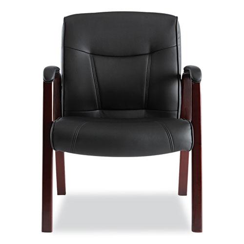 Alera Madaris Series Bonded Leather Guest Chair with Wood Trim Legs, 25.39" x 25.98" x 35.62", Black Seat/Back, Mahogany Base. Picture 8