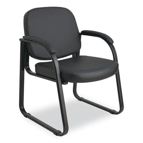 Alera Genaro Series Faux Leather Half-Back Sled Base Guest Chair, 25" x 24.80" x 33.66", Black Seat, Black Back, Black Base. Picture 1