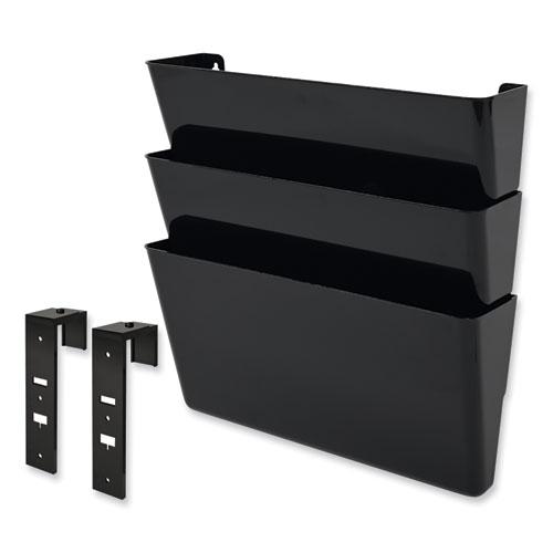DocuPocket Stackable Three-Pocket Partition Wall File, 3 Sections, Letter Size, 13" x 4", Black. Picture 3