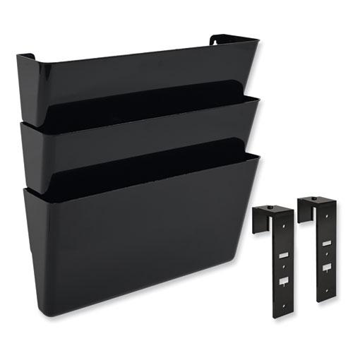 DocuPocket Stackable Three-Pocket Partition Wall File, 3 Sections, Letter Size, 13" x 4", Black. Picture 4