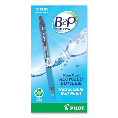 B2P Bottle-2-Pen Recycled Ballpoint Pen, Retractable, Medium 1 mm, Red Ink, Translucent Blue Barrel, Dozen. Picture 2