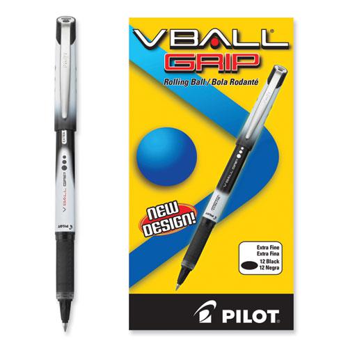 VBall Grip Liquid Ink Roller Ball Pen, Stick, Extra-Fine 0.5 mm, Black Ink, Black/White Barrel, Dozen. Picture 4