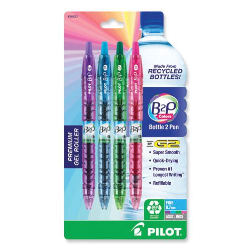 B2P Bottle-2-Pen Recycled Gel Pen, Retractable, Fine 0.7 mm, Assorted Ink and Barrel Colors, 4/Pack. Picture 1
