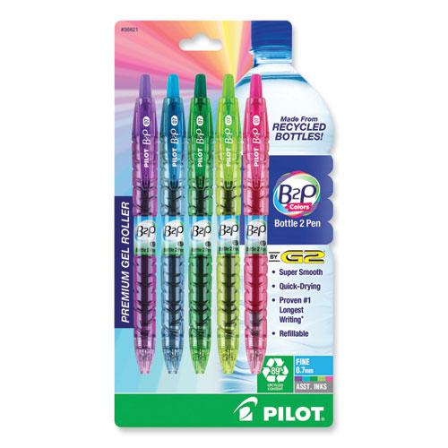B2P Bottle-2-Pen Recycled Gel Pen, Retractable, Fine 0.7 mm, Assorted Ink and Barrel Colors, 5/Pack. Picture 1